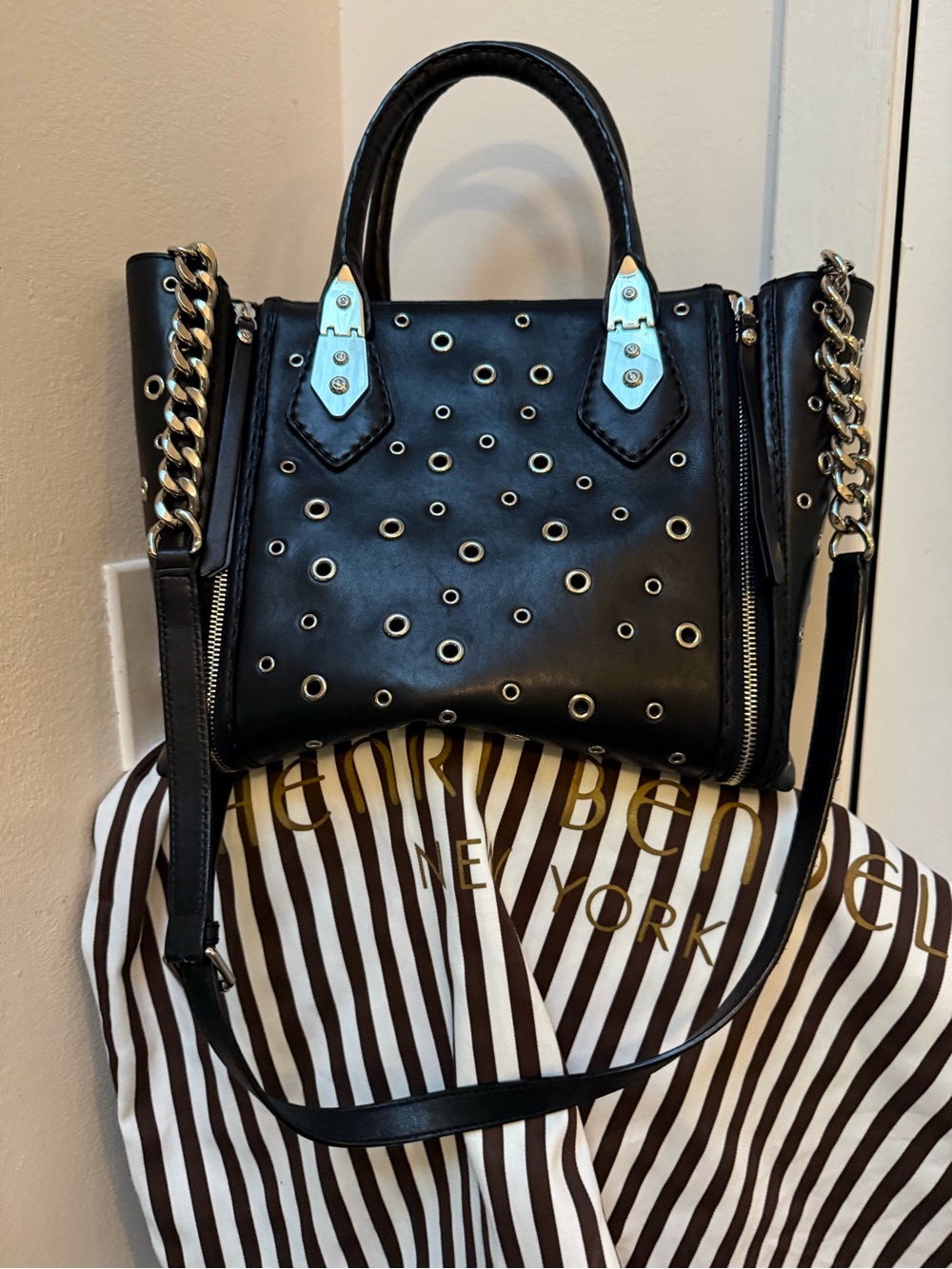 Authentic Leather Rare Henri Bendel - Grommet, Zippers, Metal Hardware & Chain 👜